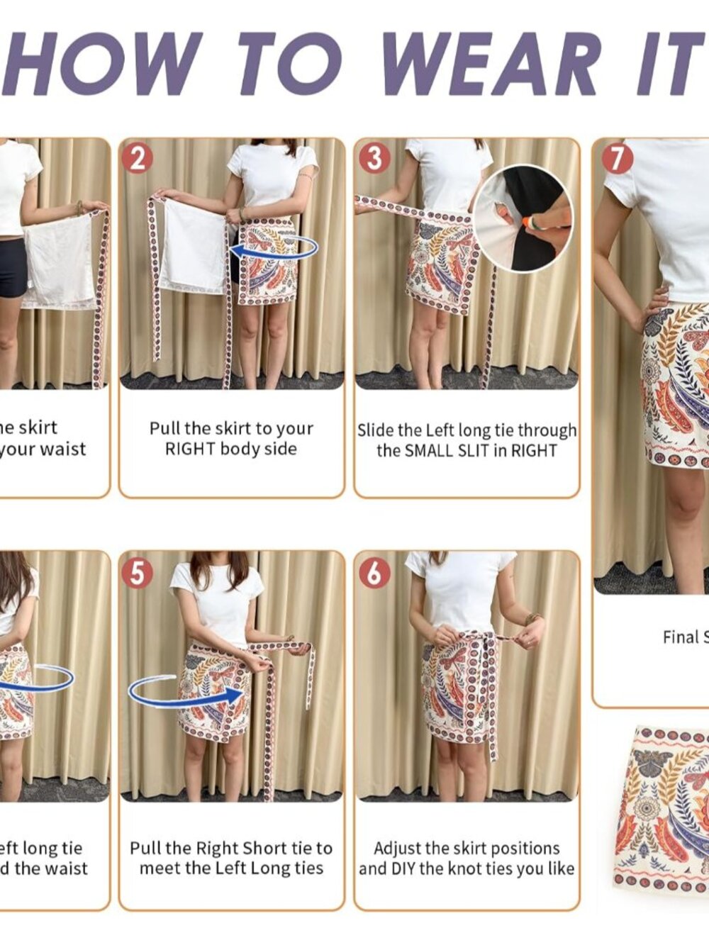 Womens Wrap Skirt Summer A Line Mini Skirts Boho Mermaid Floral Printed Tie Side - Picture 6 of 6